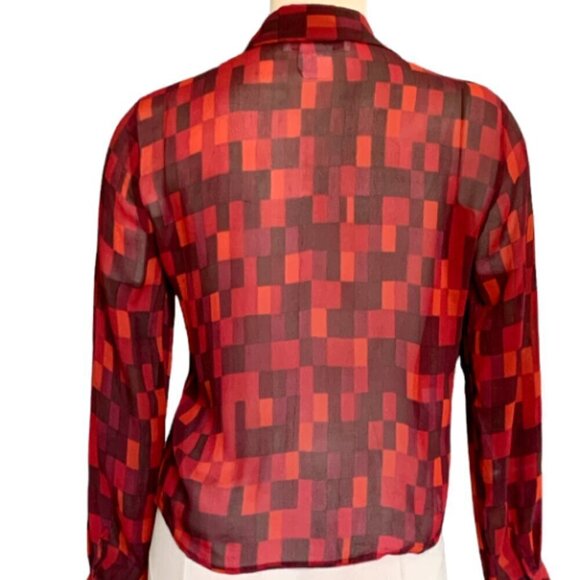 Jones New York Sheer Silk Button Up Blouse Sz 6 Burgundy Multicolor #27M - Picture 5 of 8